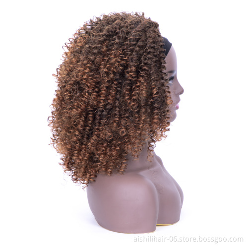 wholesale black headband wig light brown kinky curly wigs synthetic fiber for black women